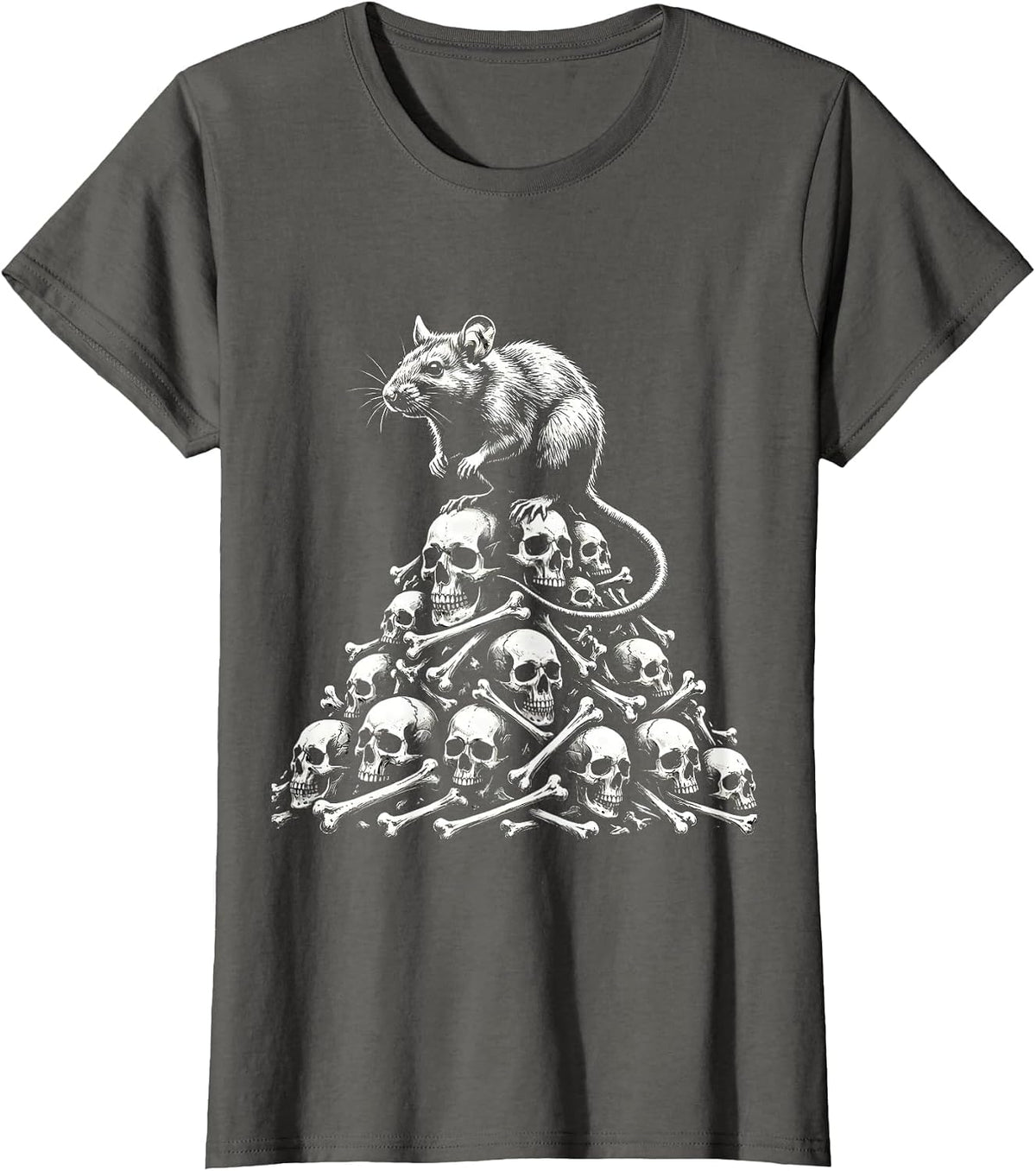 Women's Spooky Rat on Bones Gothic Illustration T-Shirt - Asphalt Grey