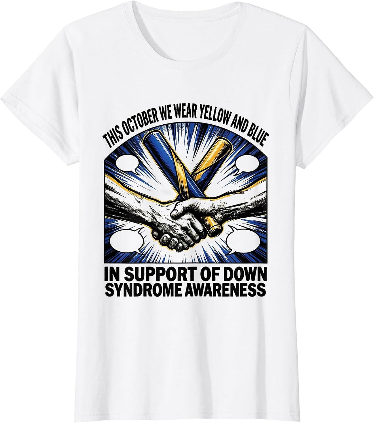 Women's This October We Wear Yellow And Blue Down Syndrome Awareness T-Shirt - White