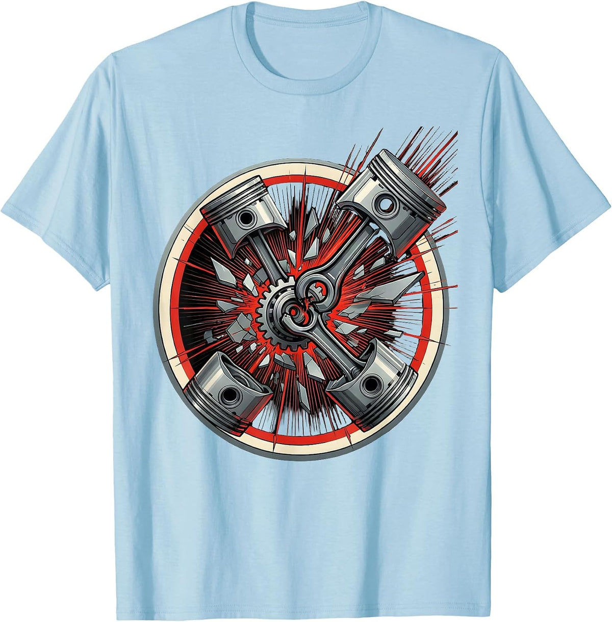 Men's Piston and Crankshaft Mechanical Exploded View T-Shirt - Baby Blue