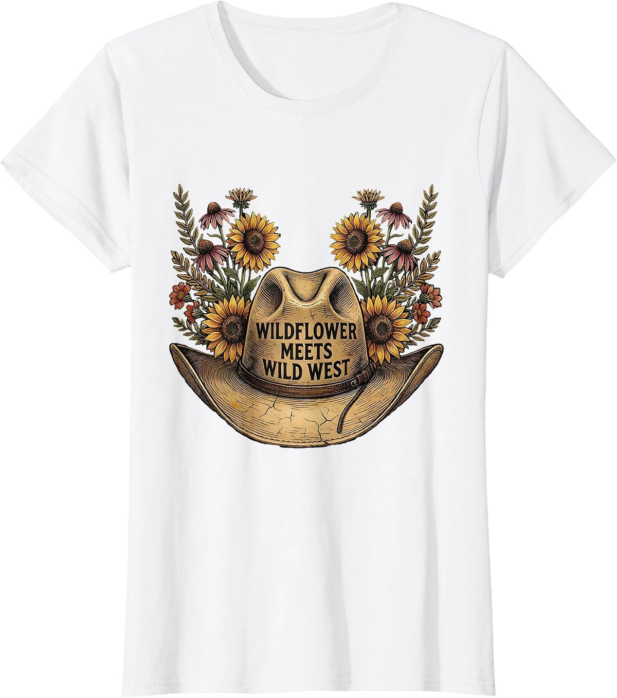 Wildflower Meets Wild West Boho Western Design T-Shirt - White