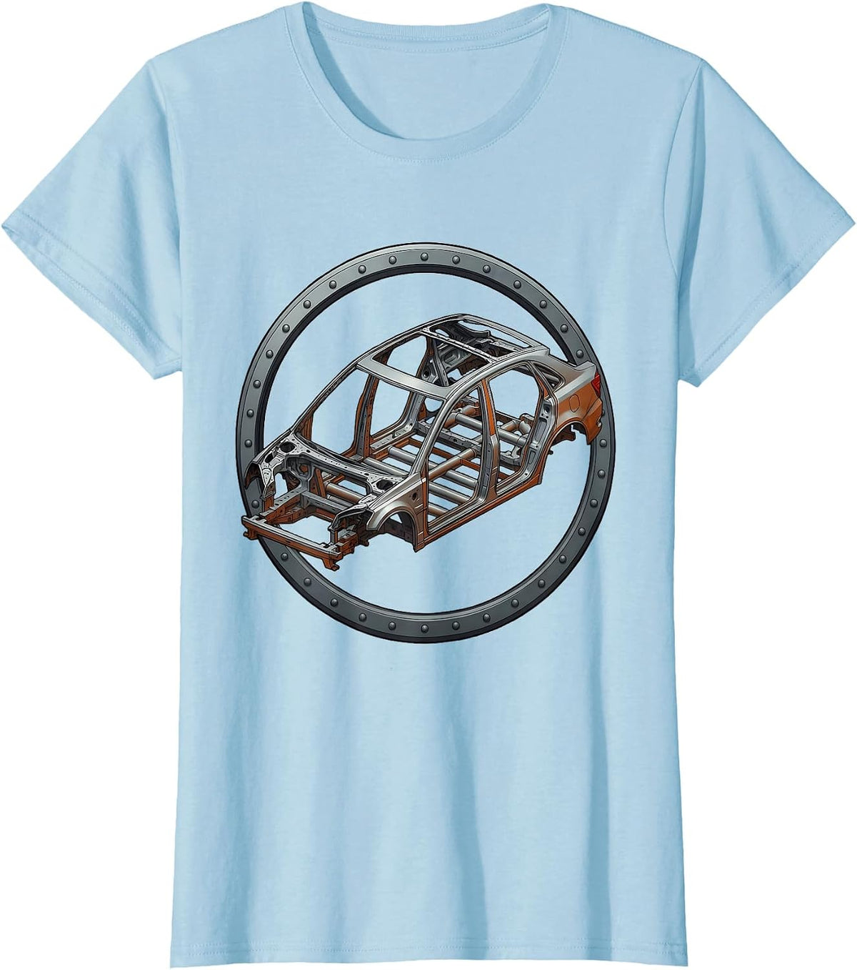 Car Skeleton Bare Frame Blueprint Graphic T-Shirt - Baby Blue