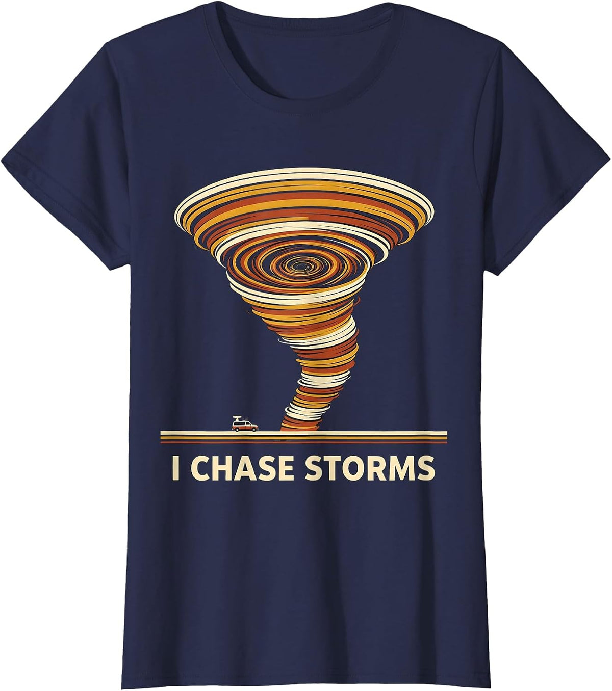 Women's I Chase Storms Bold Retro Tornado Storm Chaser Meteorology T-Shirt - Navy Blue