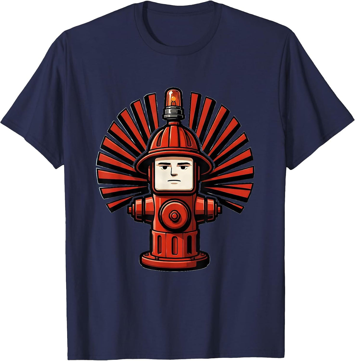 Fire Hydrant Mascot Helmet Funny Firefighter Humor T-Shirt - Navy Blue