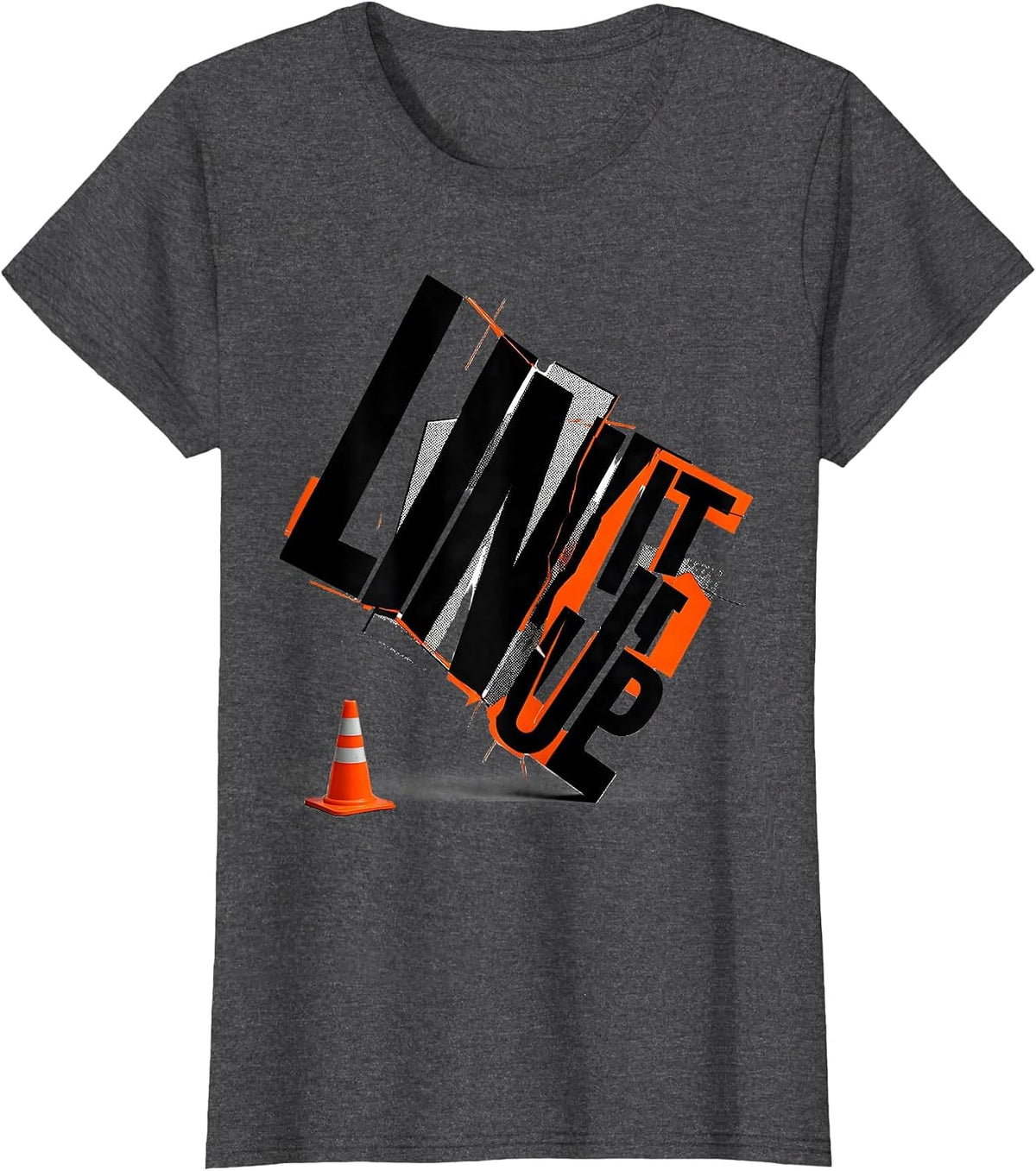 Women's Line It Up New Wave Typography PE Teacher Gym Class Back T-Shirt - Dark Heather Grey