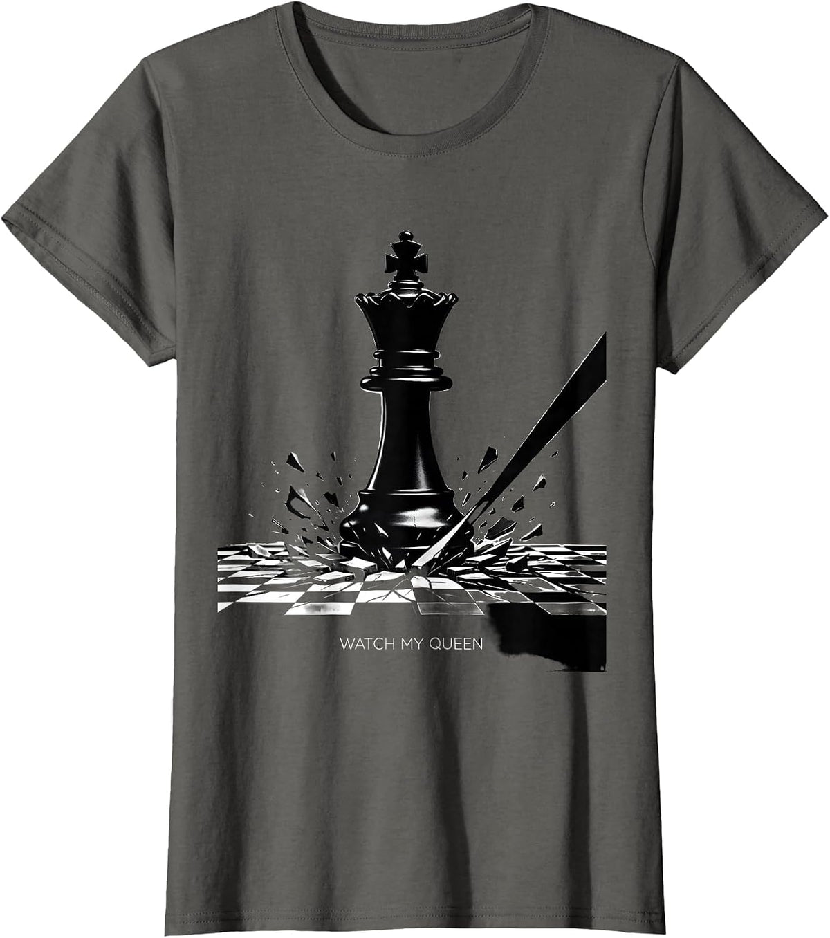 Women's Watch My Queen Funny Chess Player Gift Chess Lover Humor T-Shirt - Asphalt Grey