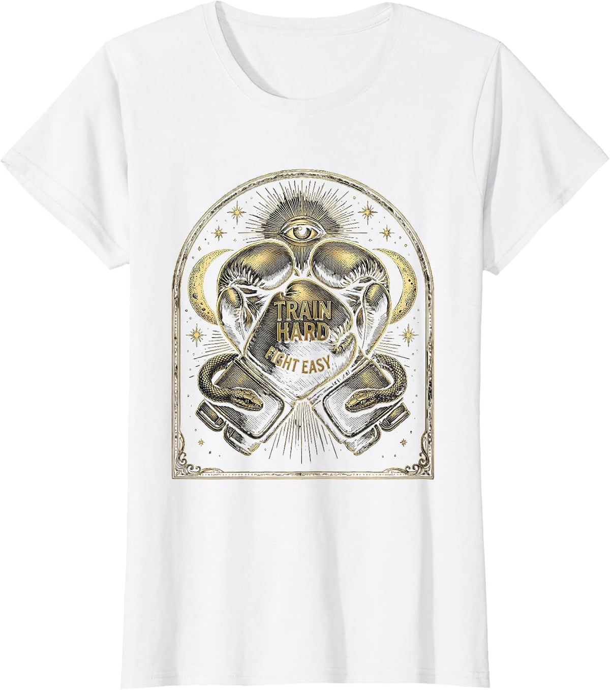 Women's Train Hard Fight Easy Boxing Graphic Design T-Shirt - White