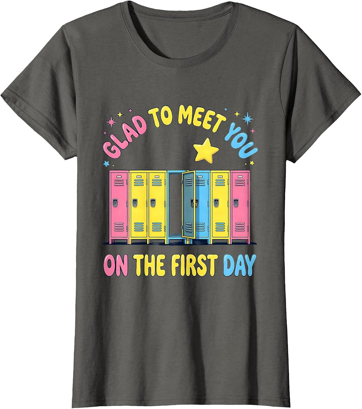 Women's Glad To Meet You On The First Day Bold Teacher First Day T-Shirt - Asphalt Grey