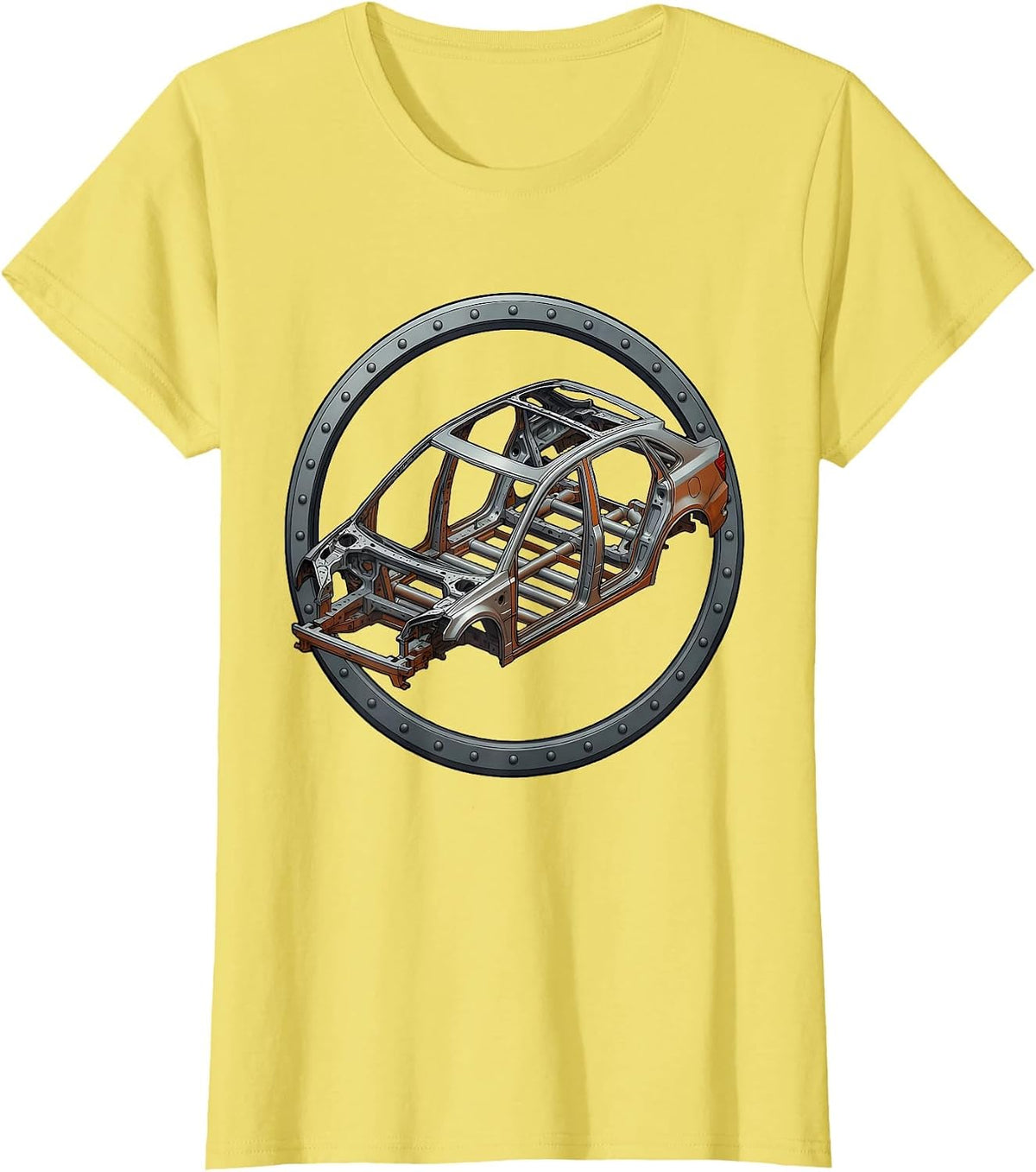 Car Skeleton Bare Frame Blueprint Graphic T-Shirt - Lemon Yellow