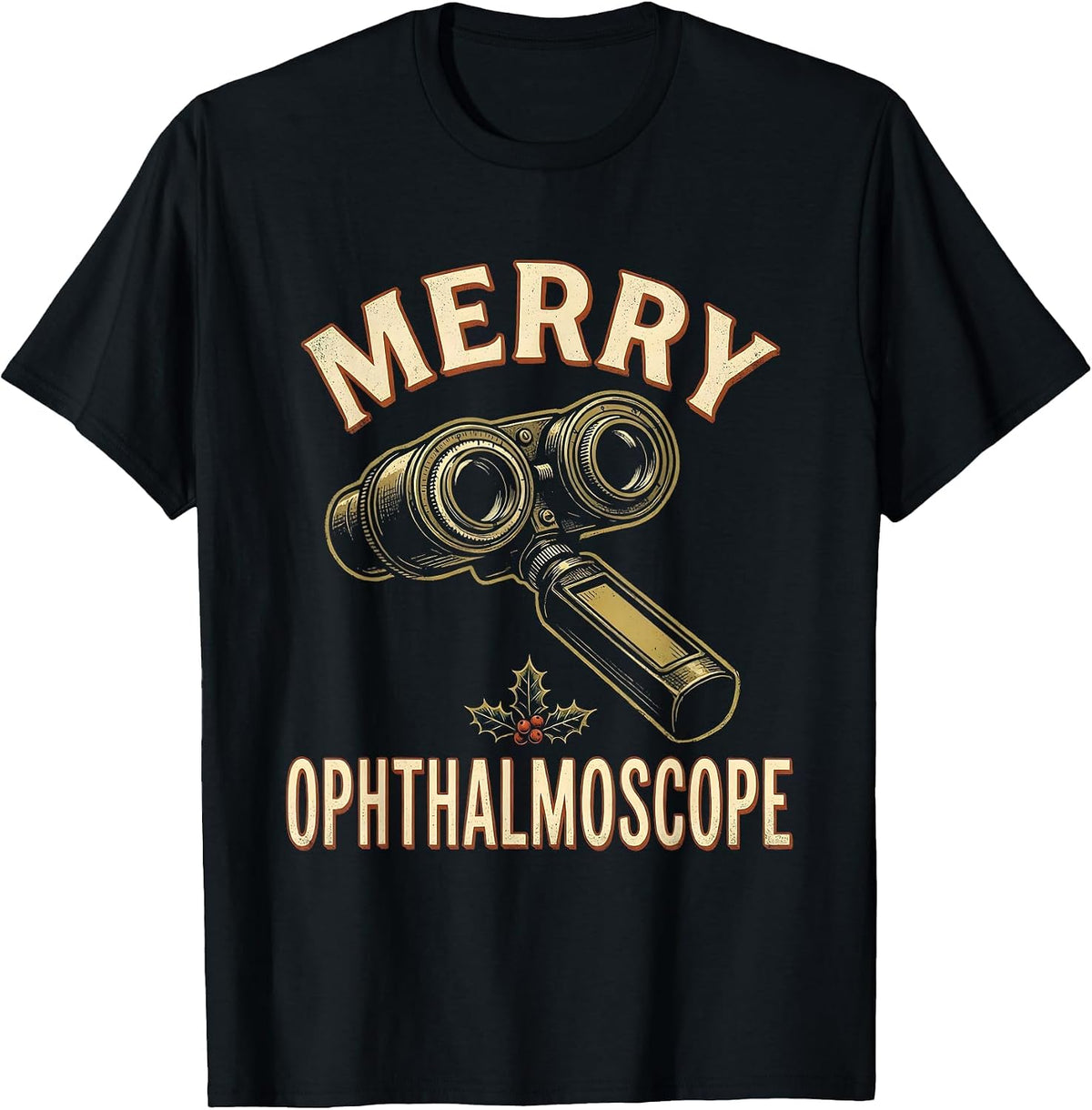 Men's Merry Ophthalmoscope Vintage Optometrist Eye Doctor Holiday T-Shirt - Black
