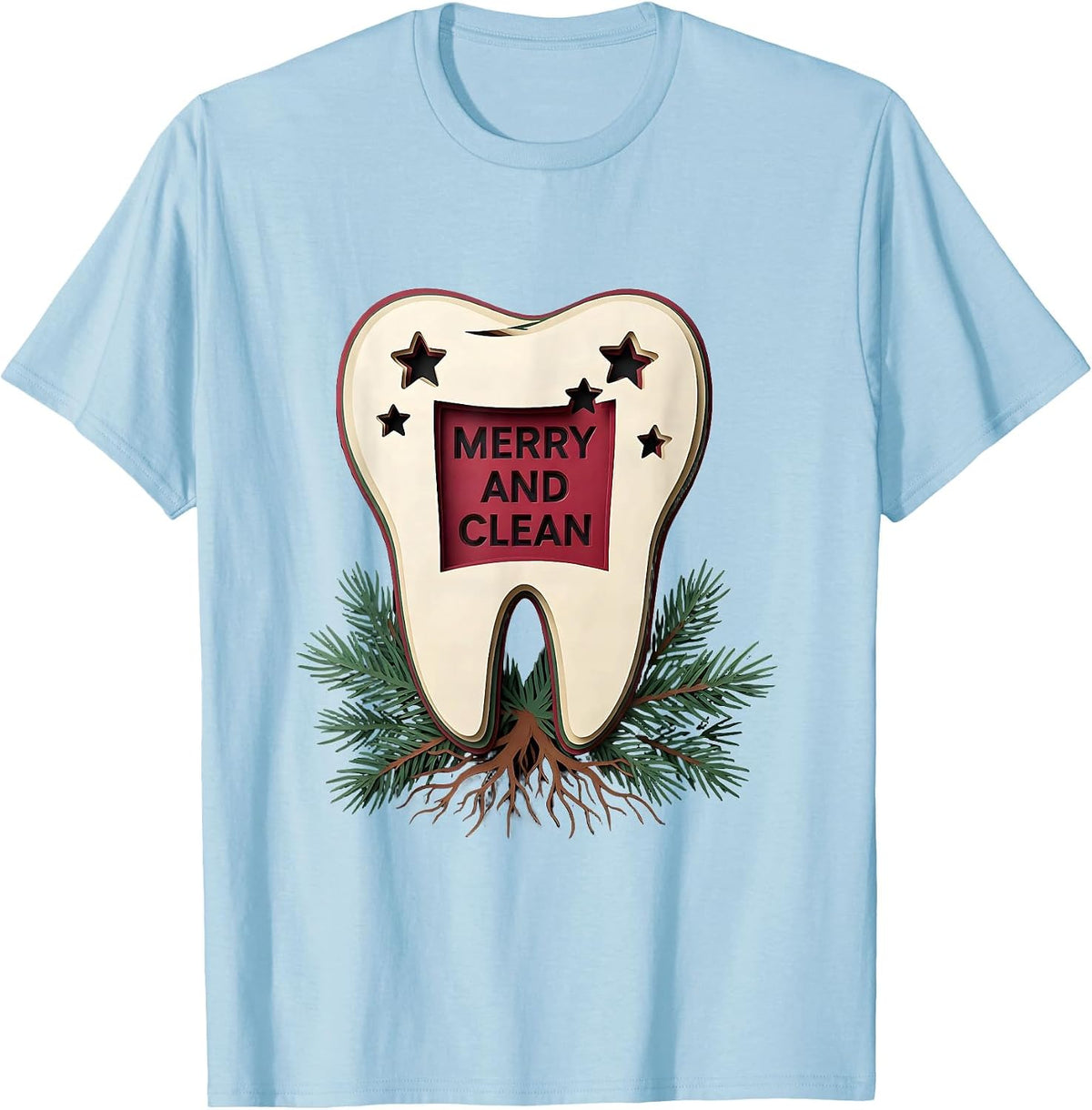 Men's Merry and Clean Funny Dental Christmas Dentist Dental T-Shirt - Baby Blue