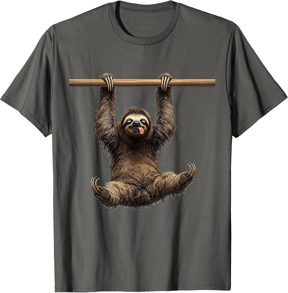 Exhausted Sloth Pull-Up Bar Funny Workout Graphic T-Shirt - Asphalt Grey