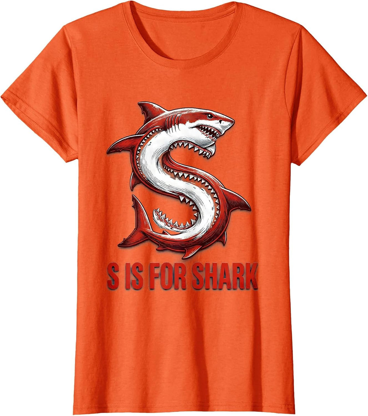 S Is For Shark Educational Alphabet Learning Kids Letters T-Shirt - Orange