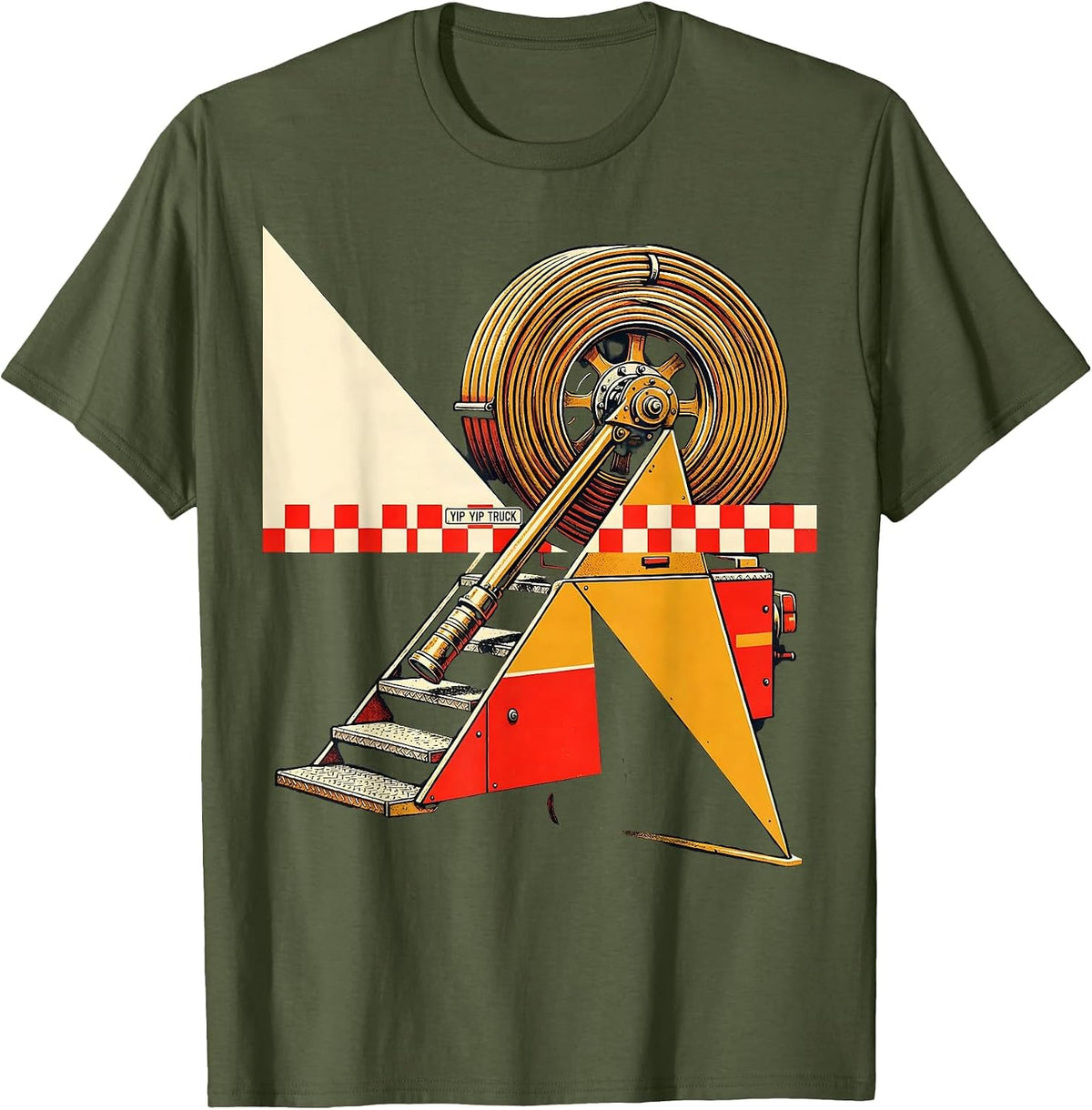 Yip Yip Truck Constructivist Firefighter Humor Fire T-Shirt - Olive Green