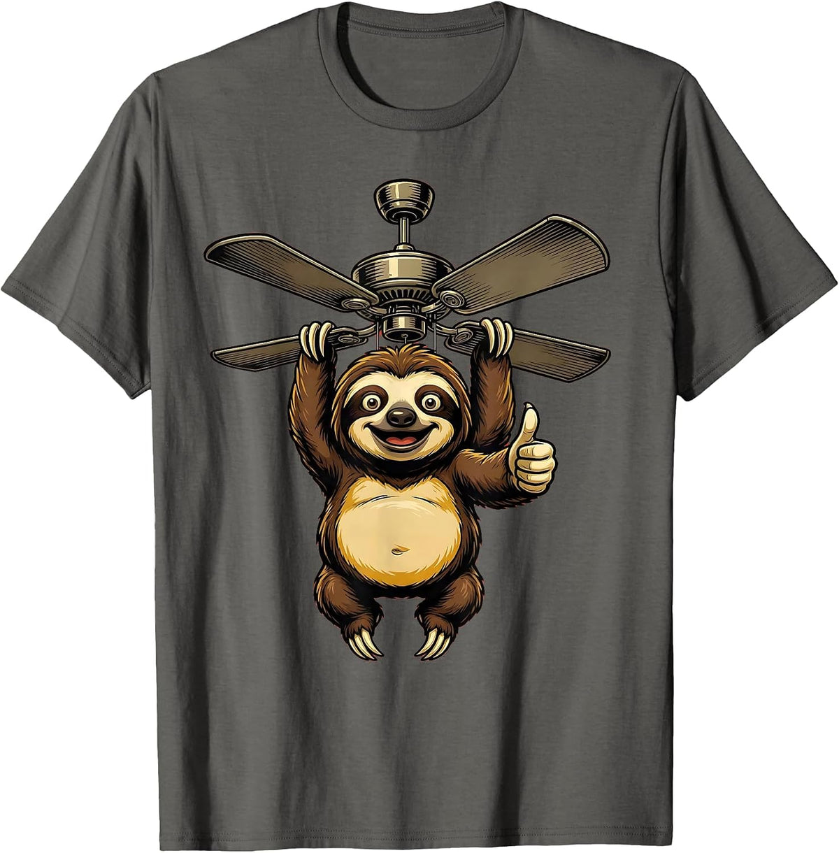 Men's Funny Sloth Hanging From Ceiling Fan Graphic T-Shirt - Asphalt Grey