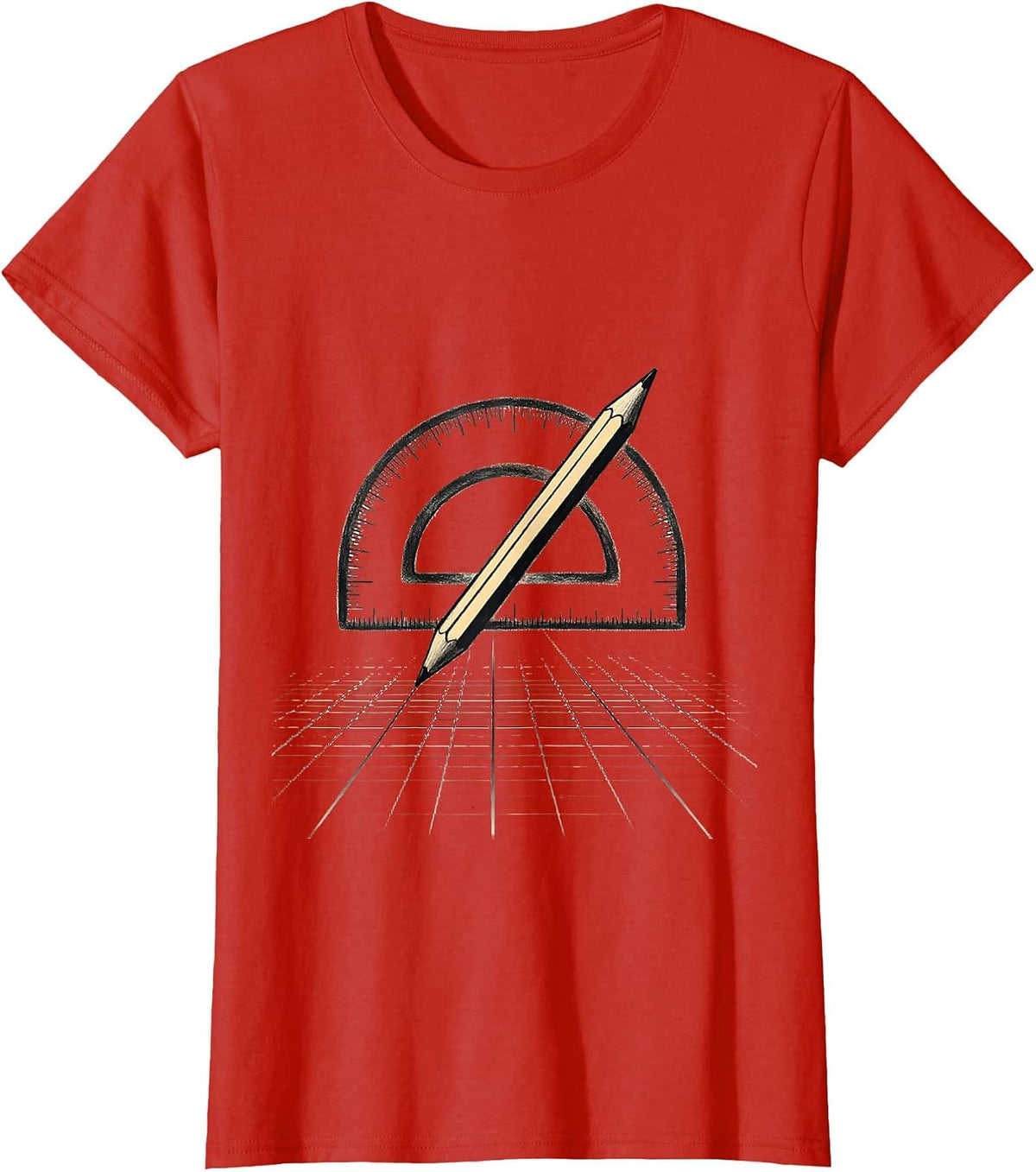 Women's Teacher Math Geometry Protractor Pencil Graph Design T-Shirt - Red