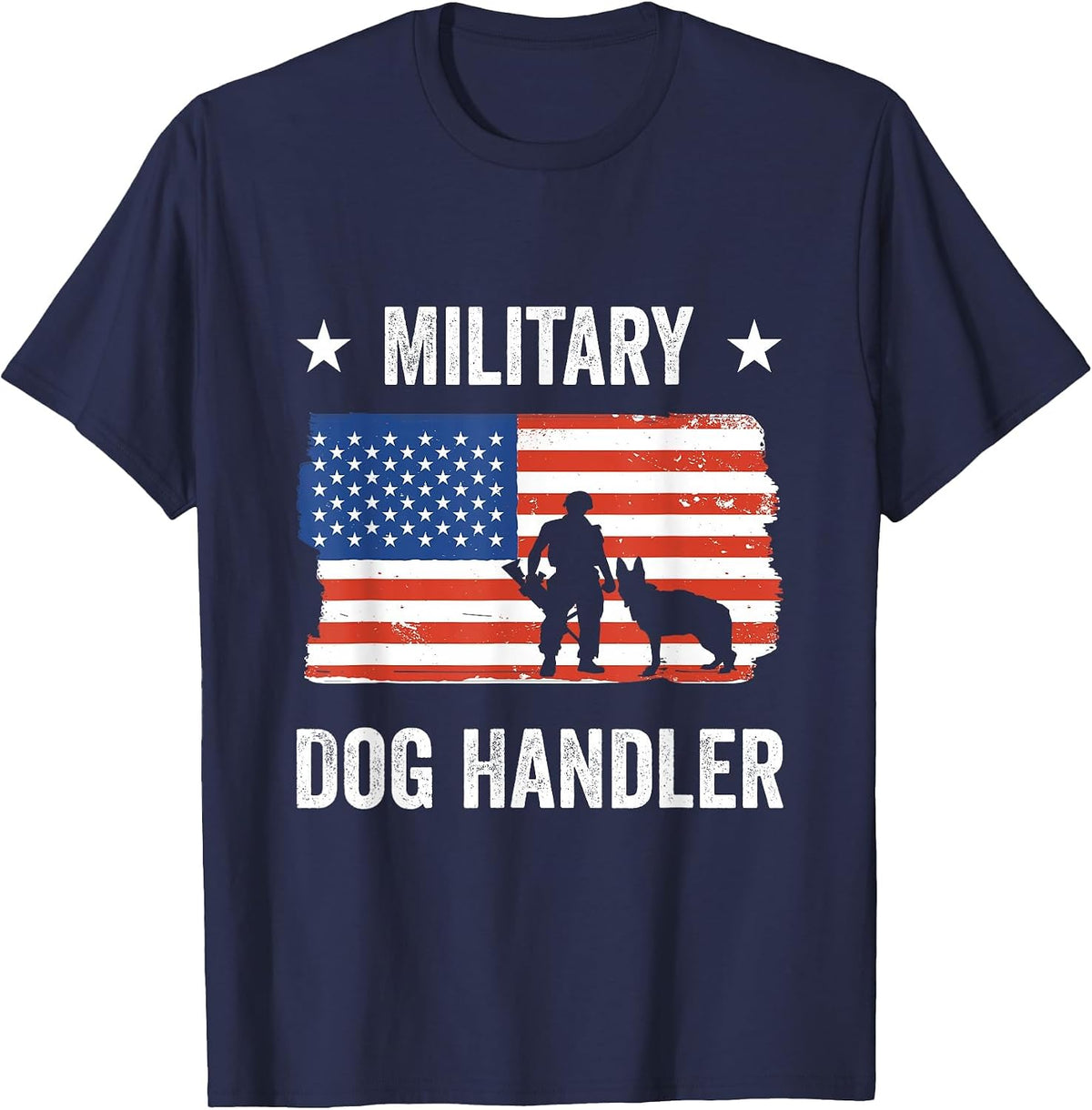 USA Flag Military Dog Handler T-Shirt - Navy Blue