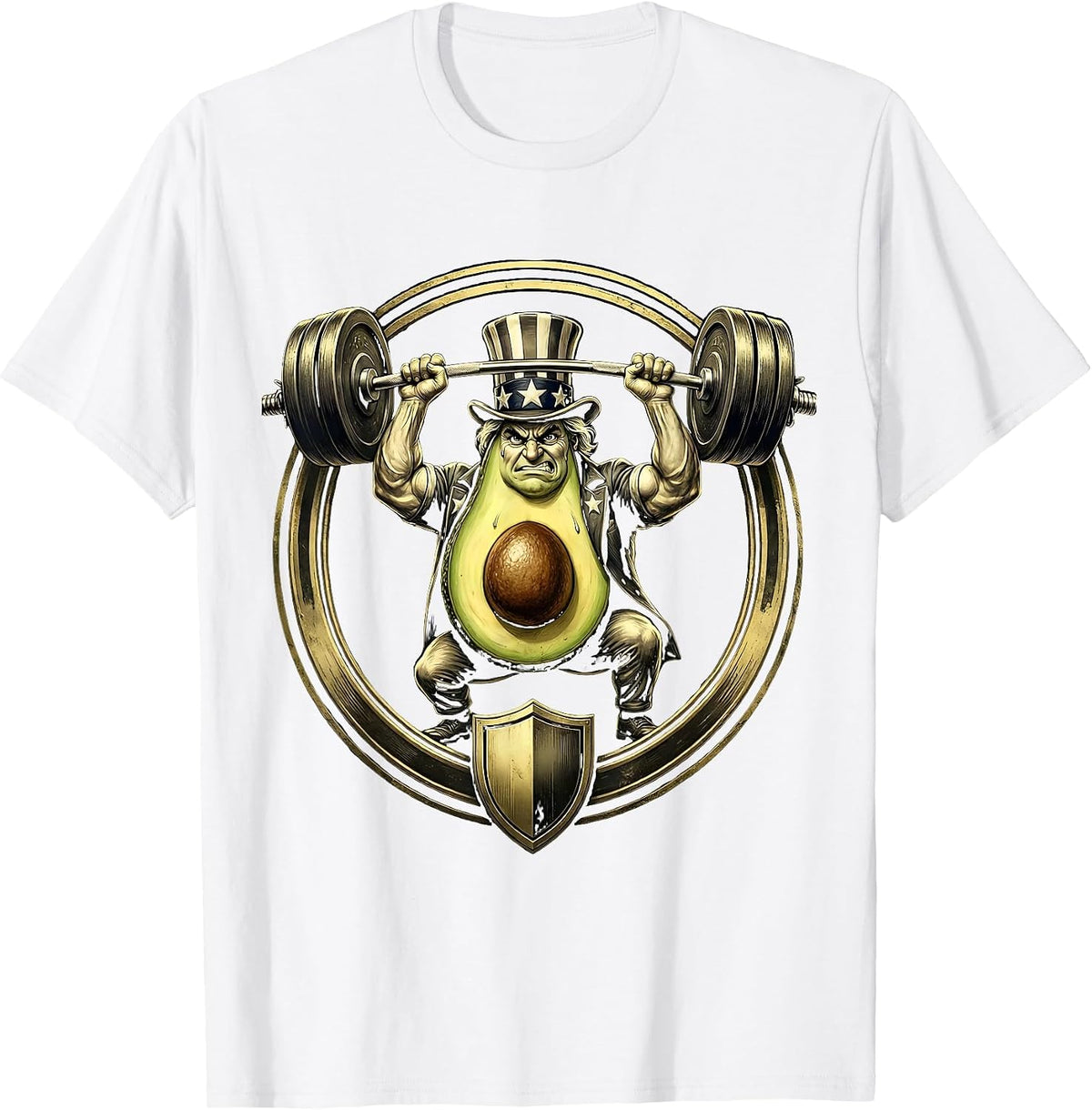 Men's Funny Avocado Lifting Weights Gym Workout T-Shirt - White