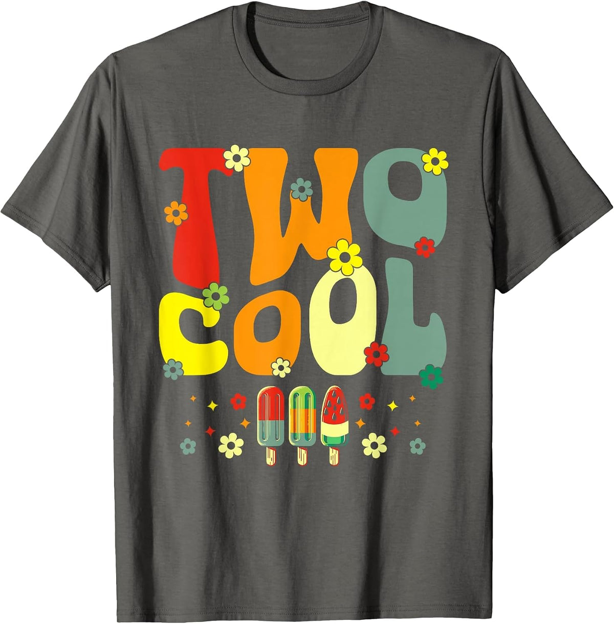 Two Cool 2nd Birthday Popsicle 2 Year Old Boy Second Bday T-Shirt - Asphalt Grey