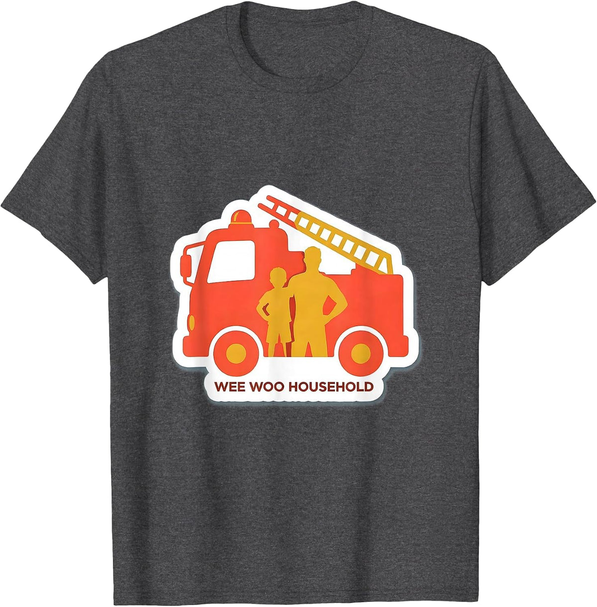 Wee Woo Household Funny Firefighter Family Fire Truck Art T-Shirt - Dark Heather Grey