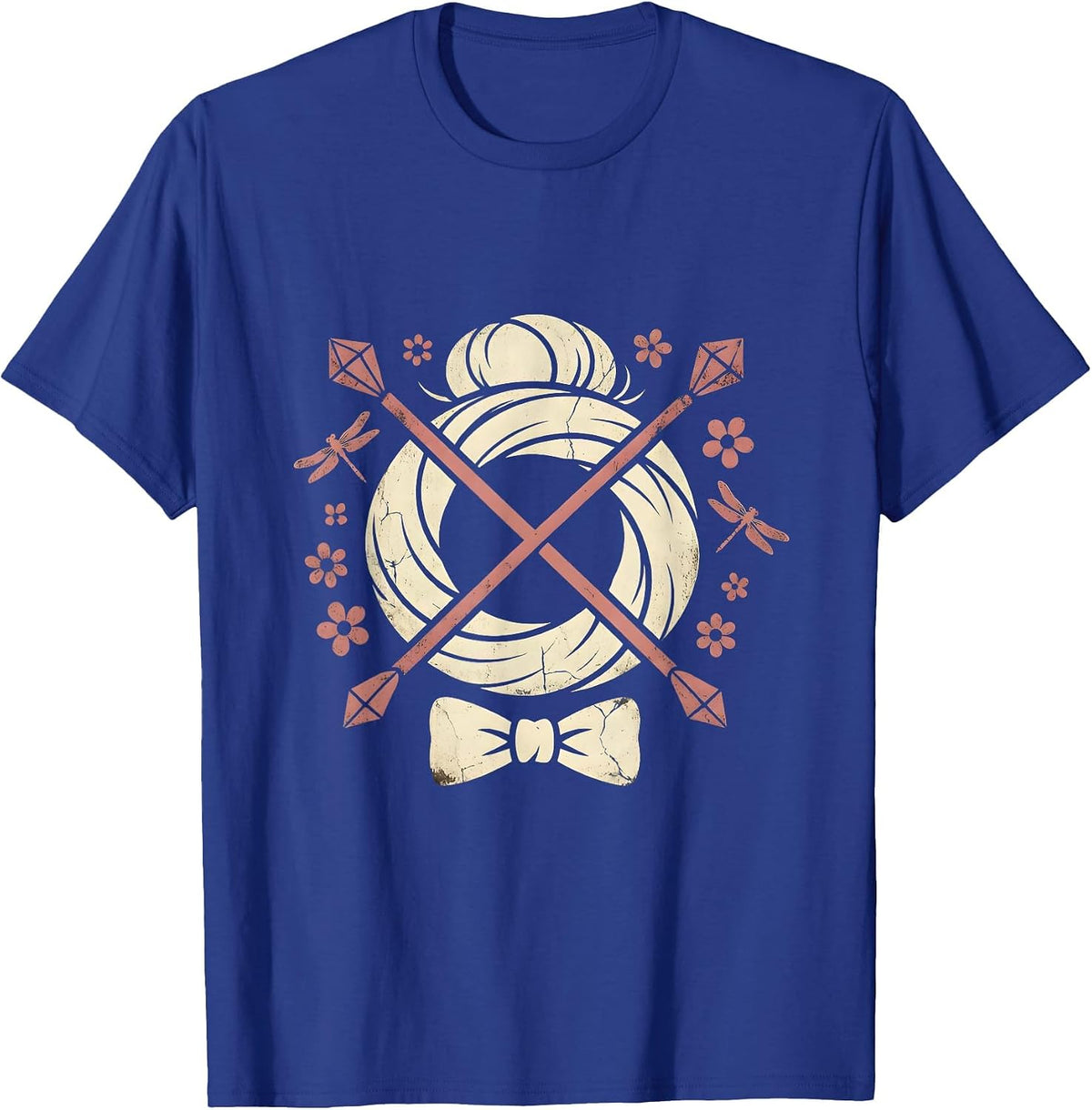 Nana Knitting Silver Bun Hairstyle Graphic T-Shirt - Royal Blue