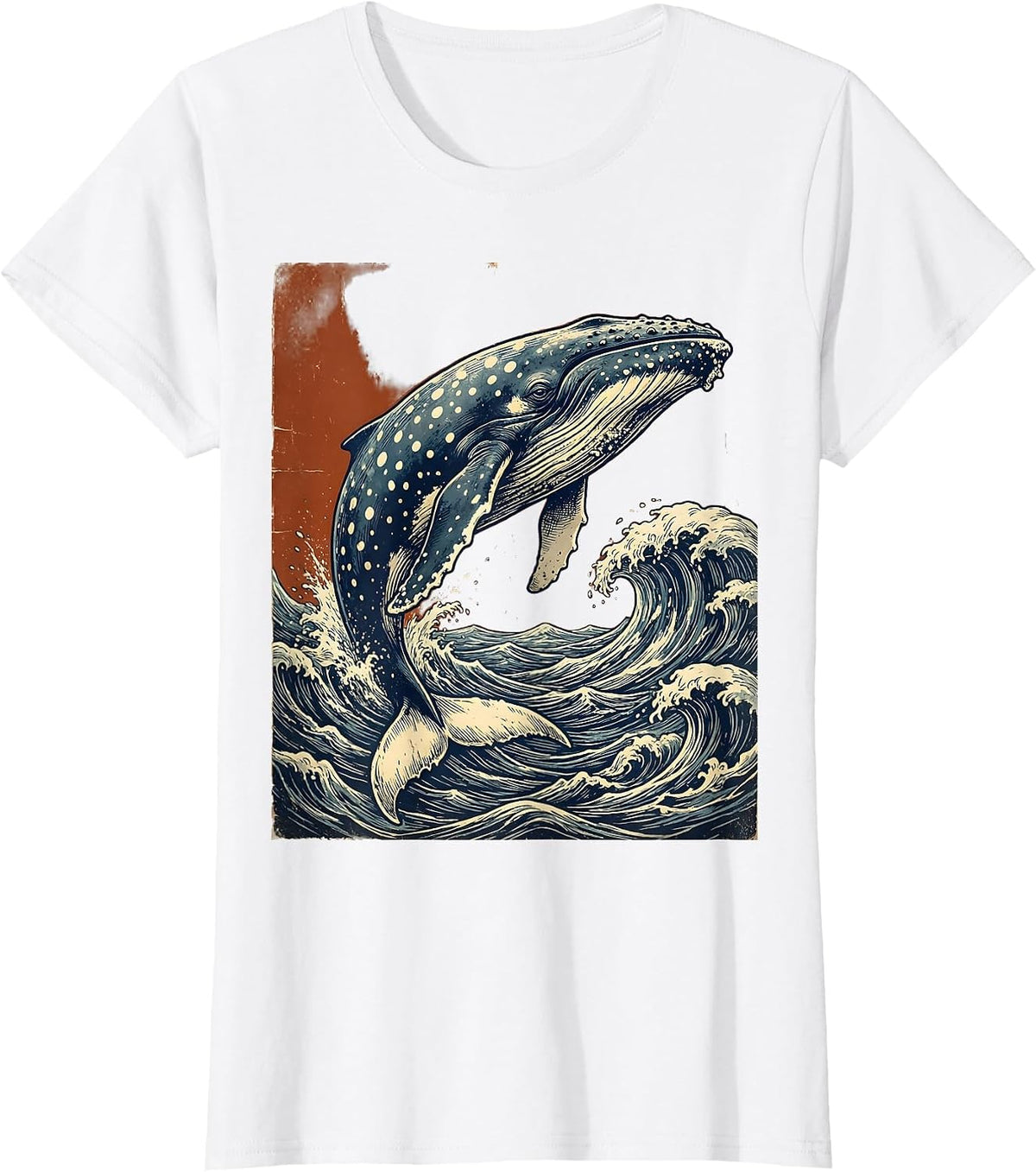 Polka Dot Whale Diving Into Ocean Waves T-Shirt - White