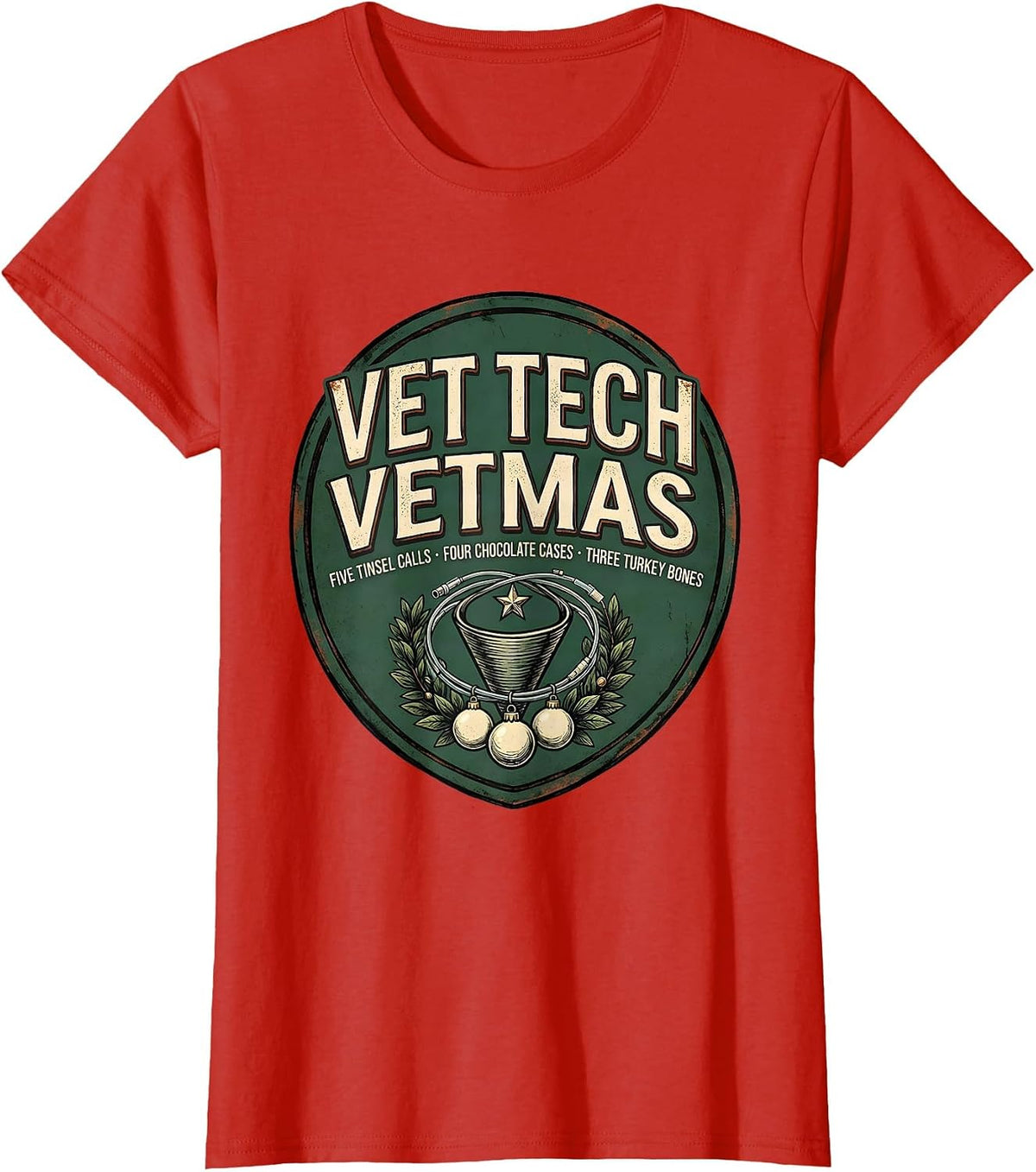 Vet Tech Vetmas Vintage Veterinary Clinic Christmas Humor T-Shirt - Red