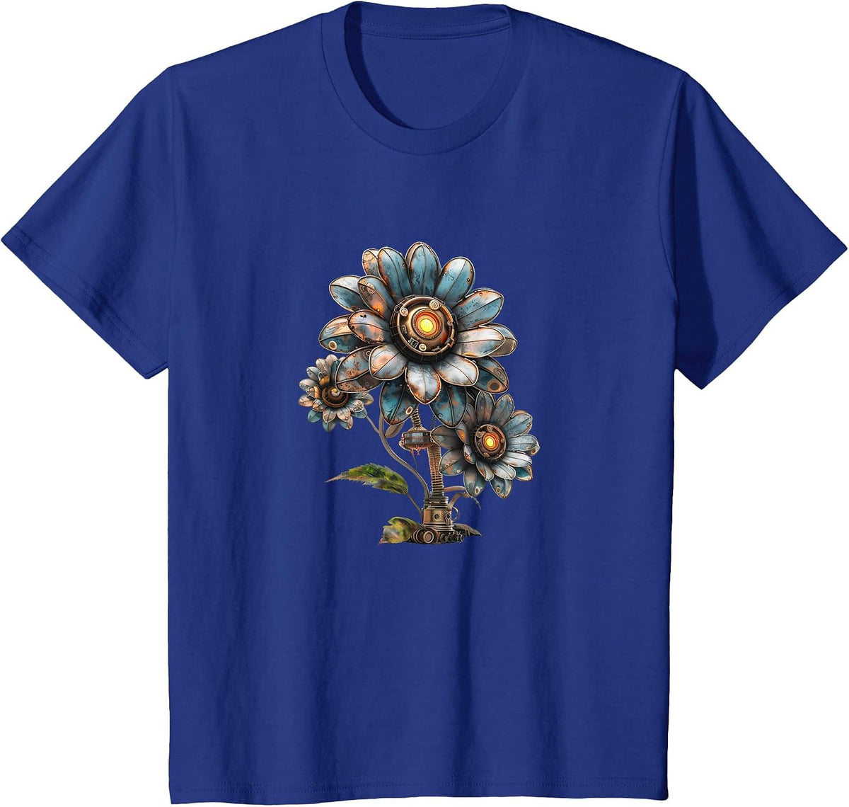 Steampunk Flowers Vintage Art Men Women Kids Retro Flower T-Shirt - Royal Blue