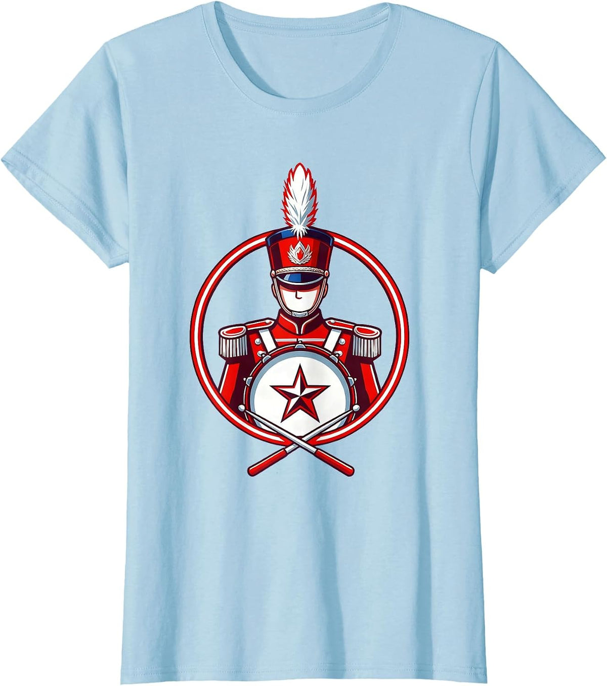 Kids Patriotic Drumline Parade Drummer Illustration T-Shirt - Baby Blue