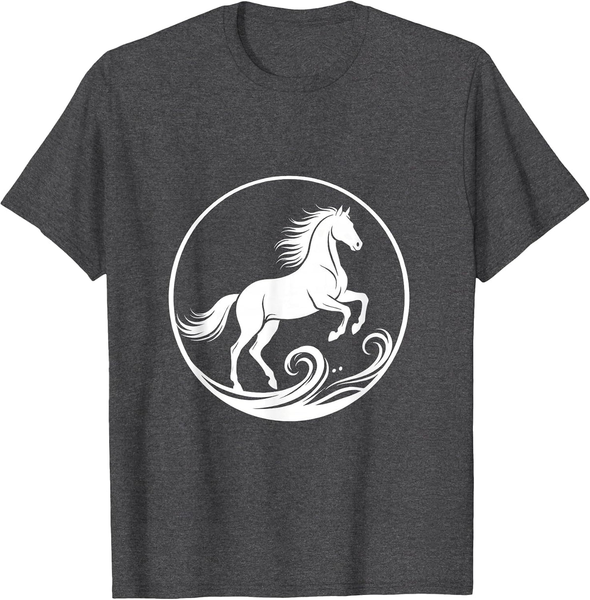 White Horse Galloping Ocean Waves Freedom Design T-Shirt - Dark Heather Grey