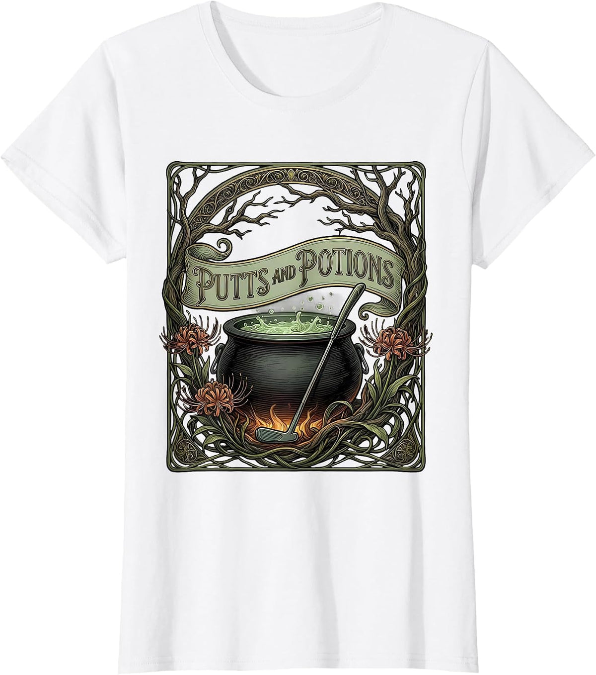 Putts and Potions Halloween Golf Design T-Shirt - White
