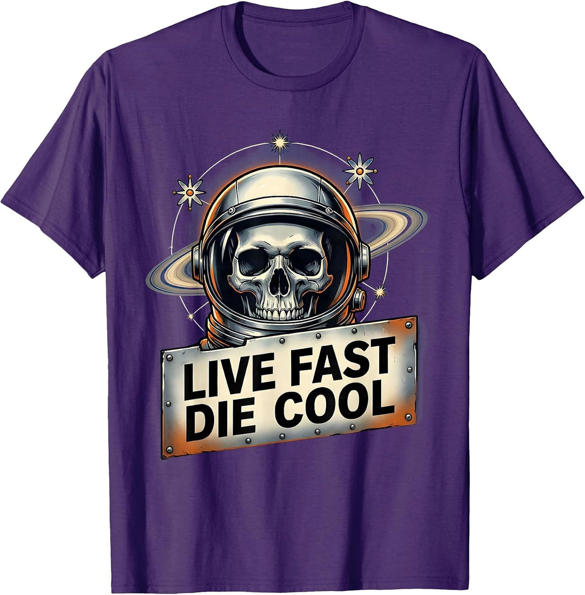 Live Fast Die Cool Skull Graphic Design T-Shirt - Purple