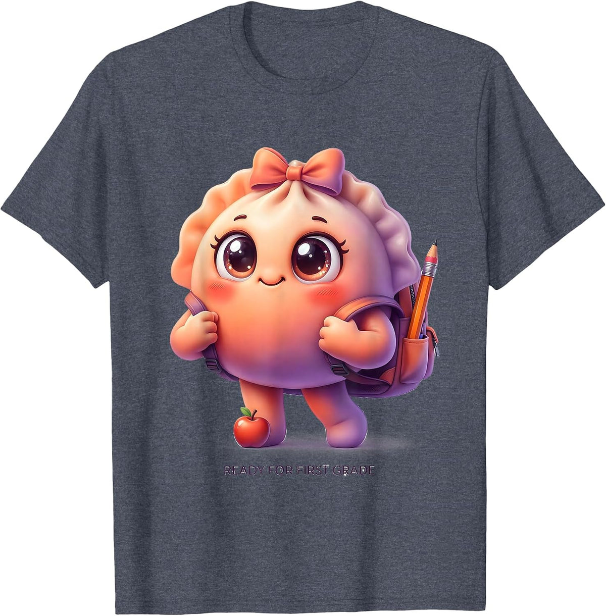 Ready For First Grade Cute Dumpling Back to School Girl T-Shirt - Heather Blue