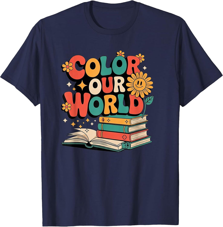 Color Our World Summer Reading 2026 Creativity Wildflowers T-Shirt - Navy Blue