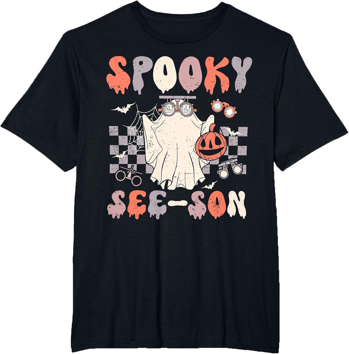 Retro Spooky See-Son Optometrist Optometry Ghost Halloween T-Shirt - Black