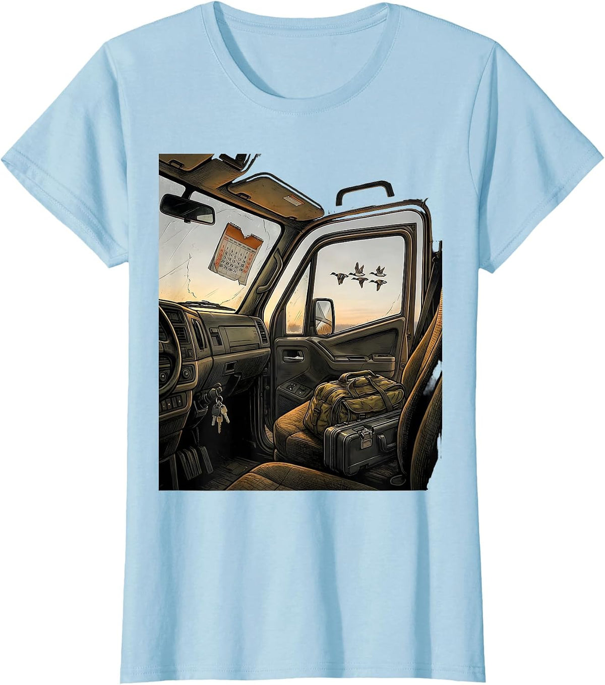 Duck Hunting Truck Cab Waterfowl Hunter Humor T-Shirt - Baby Blue