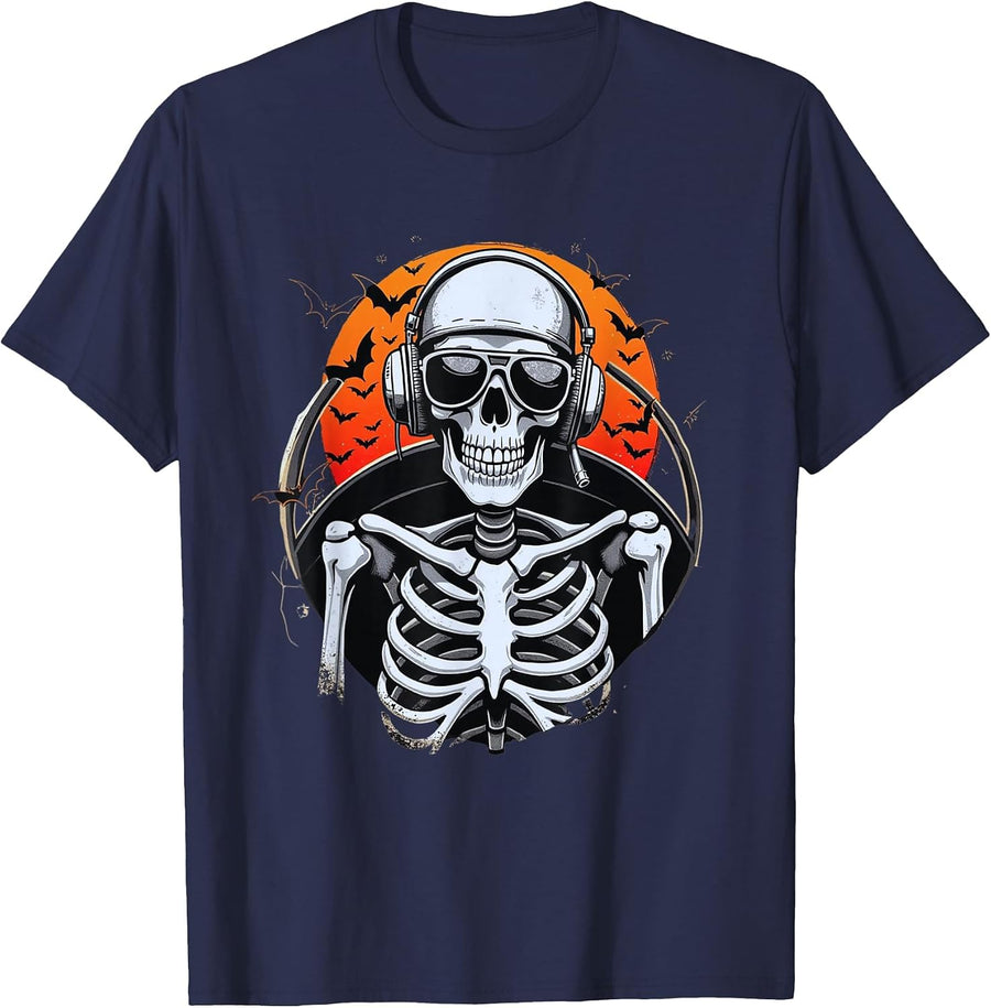 Skeleton Pilot | Halloween Airplane | Halloween Pilot T-Shirt - Navy Blue
