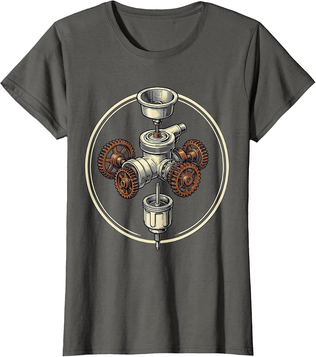 Women's Vintage Carburetor Overgrown With Mechanical Gears T-Shirt - Asphalt Grey