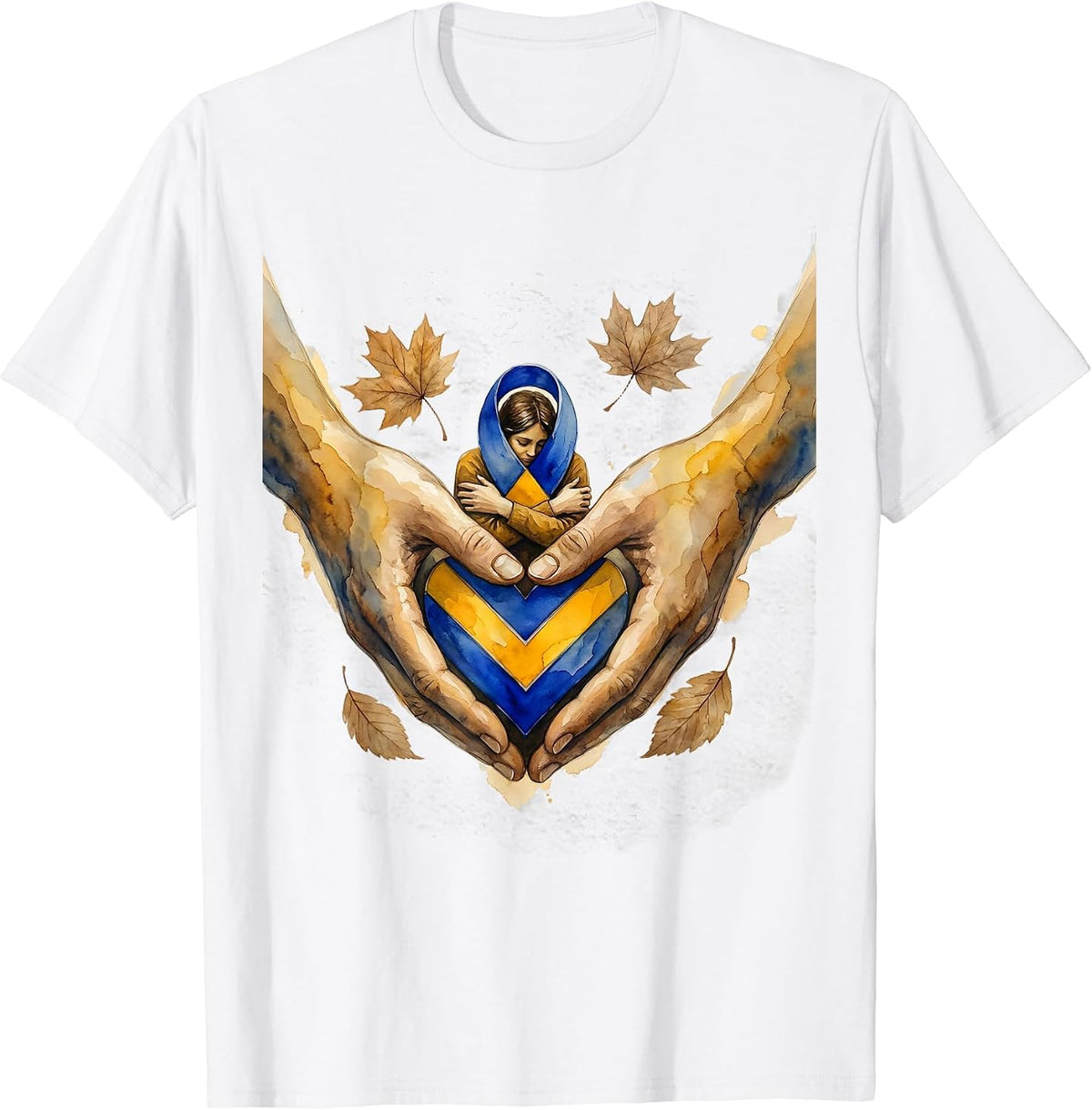 Men's Down Syndrome Support Embrace Watercolor October Awareness T-Shirt - White