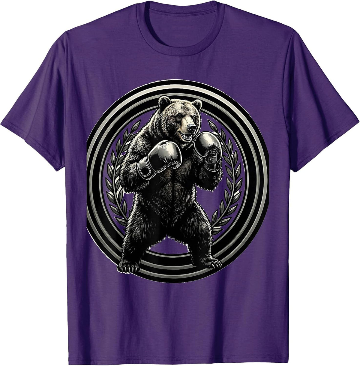 Bear Boxing Gloves Fighter Graphic Tee T-Shirt - Purple