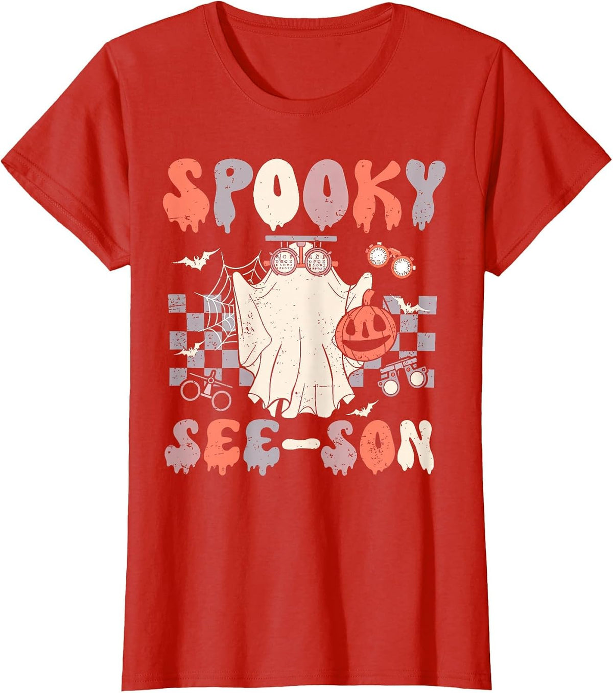 Retro Spooky See-Son Optometrist Optometry Ghost Halloween T-Shirt - Red