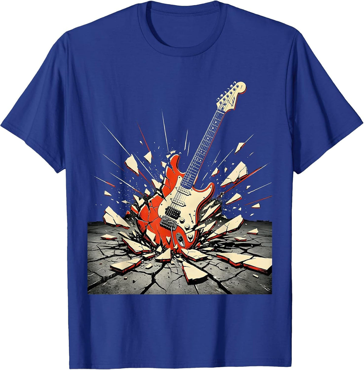 Punk Rock Electric Guitar Smash Graphic Tee T-Shirt - Royal Blue