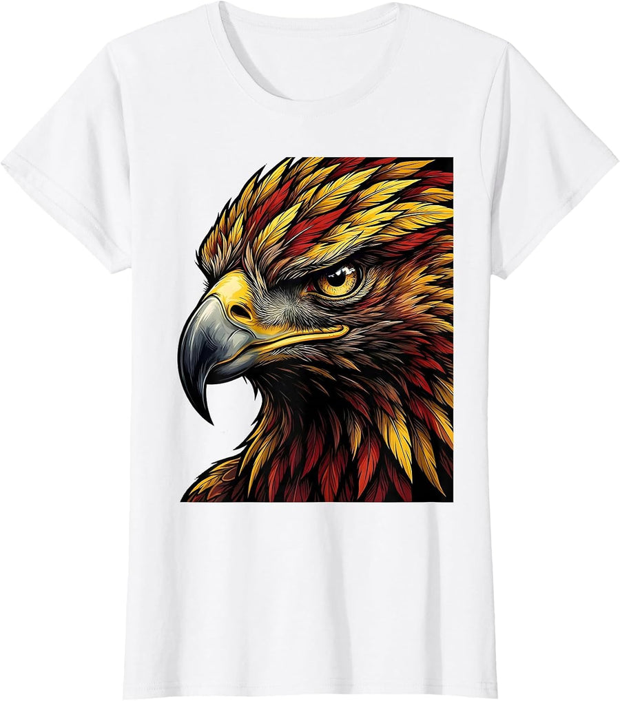 Women's Eagle Head Portrait Fierce Eye Graphic Design T-Shirt - White