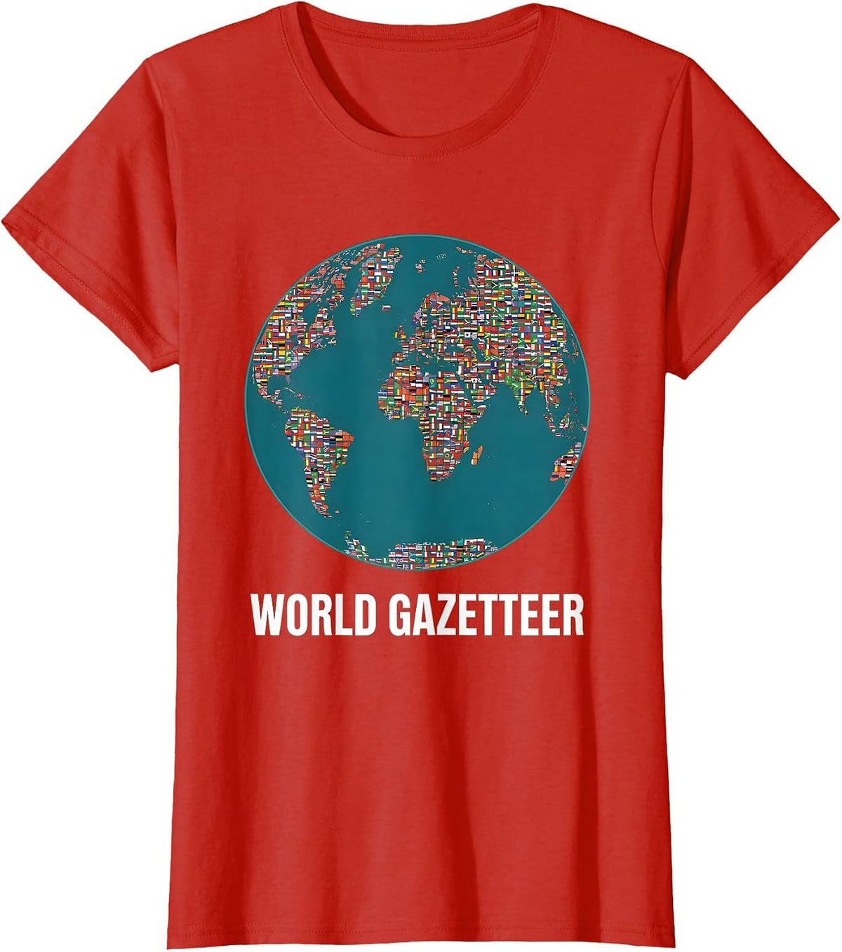 World Gazetteer Global Countries Flags Design T-Shirt - Red