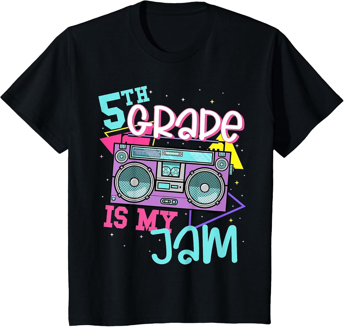 5th Grade is My Jam Vintage 80s 90s Teacher Back to School T-Shirt - Black