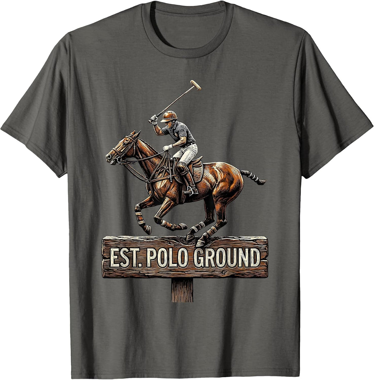 Est. Polo Ground Vintage Polo Player Equestrian Sport Fan T-Shirt - Asphalt Grey