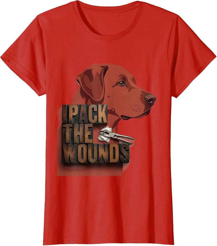 Women's I Pack The Wounds Veterinary Tech Humor Animal Care Worker T-Shirt - Red