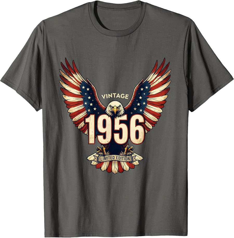 Vintage 1956 Limited Edition Patriotic Eagle Birthday Gift T-Shirt - Asphalt Grey