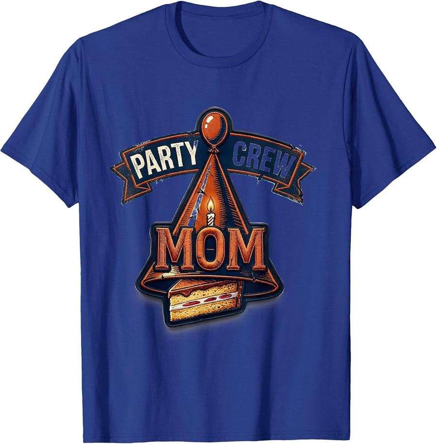 Party Crew Mom Rubber Stamp Family Birthday Matching Party T-Shirt - Royal Blue