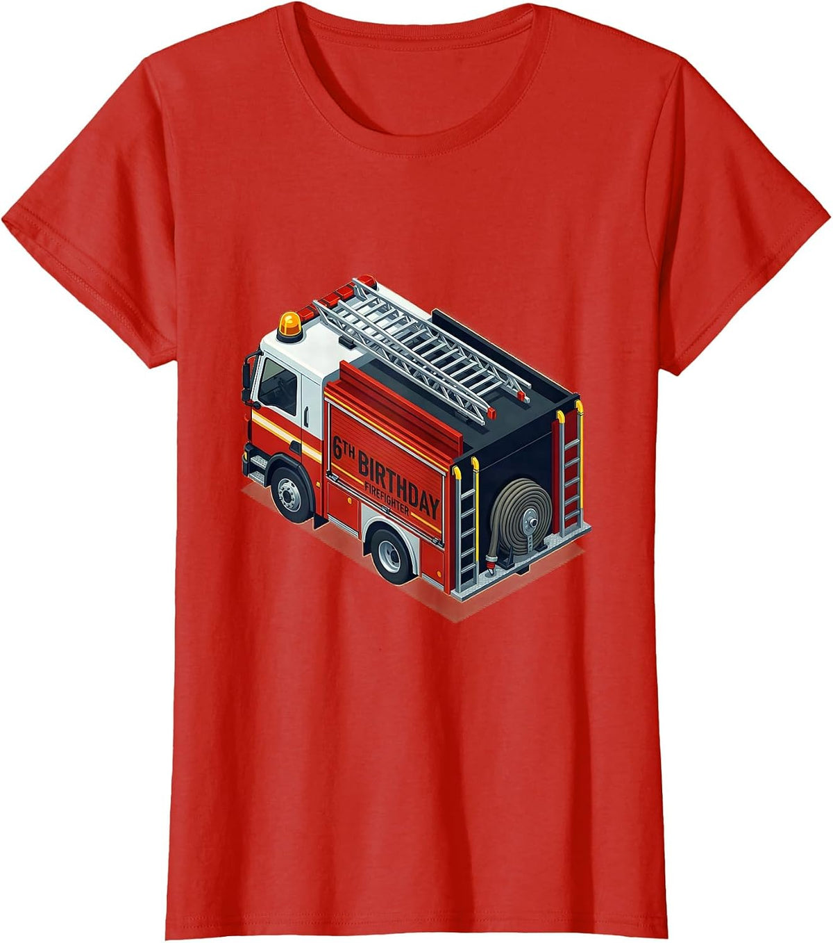 Women's 6th Birthday Firefighter Isometric Fire Truck Kids Party T-Shirt - Red