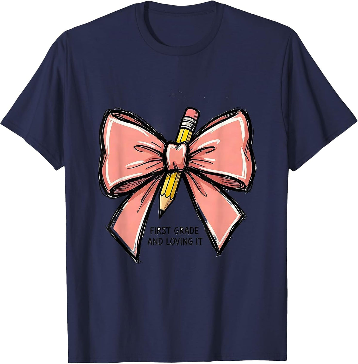 Men's First Grade And Loving It Cute Coquette Bow Back to School T-Shirt - Navy Blue